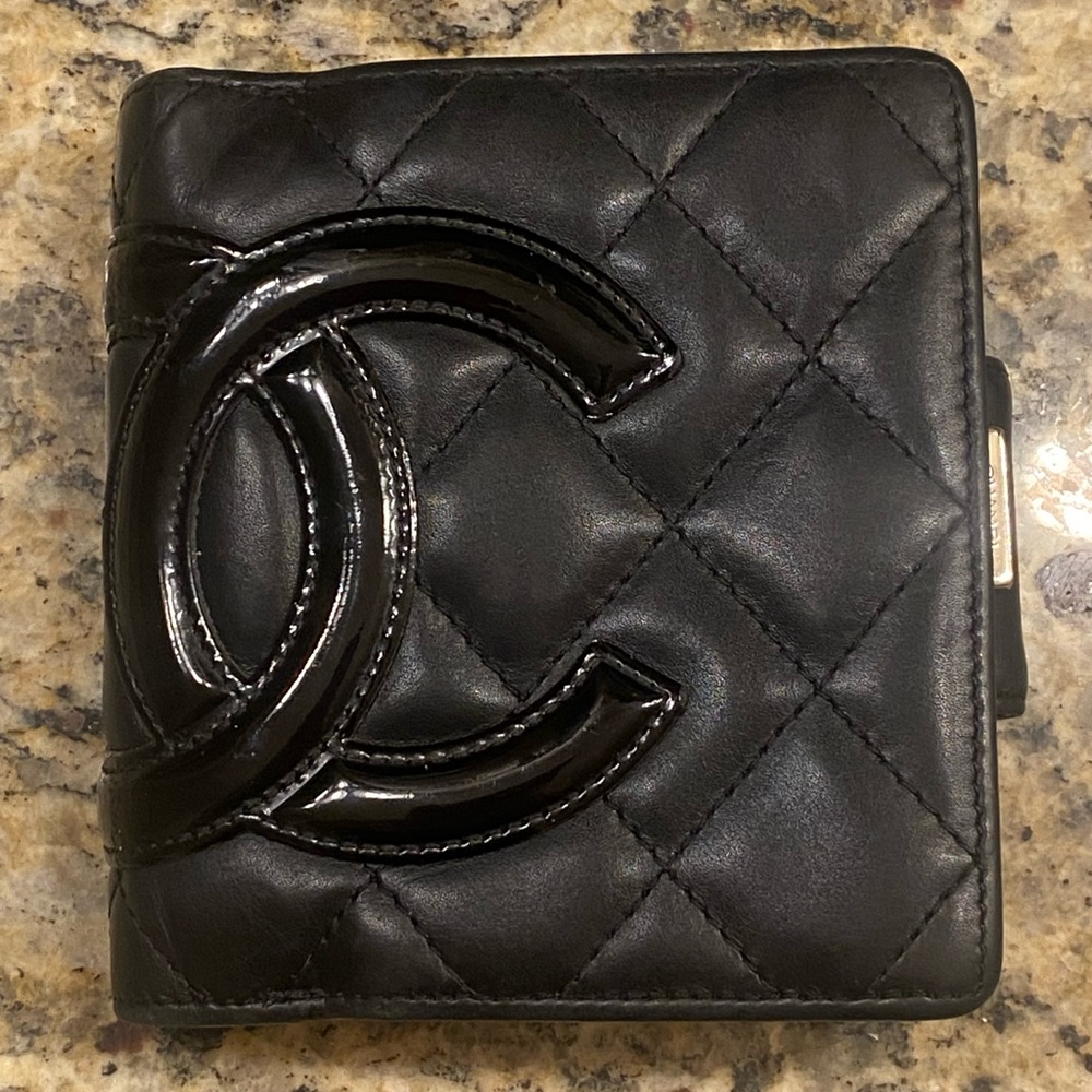 Chanel cambon line black pink wallet short lambskin